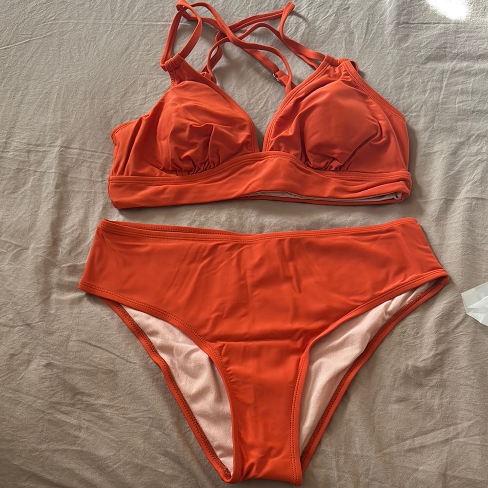 Vibrant Orange Triangle Bikini Set by Cupshe